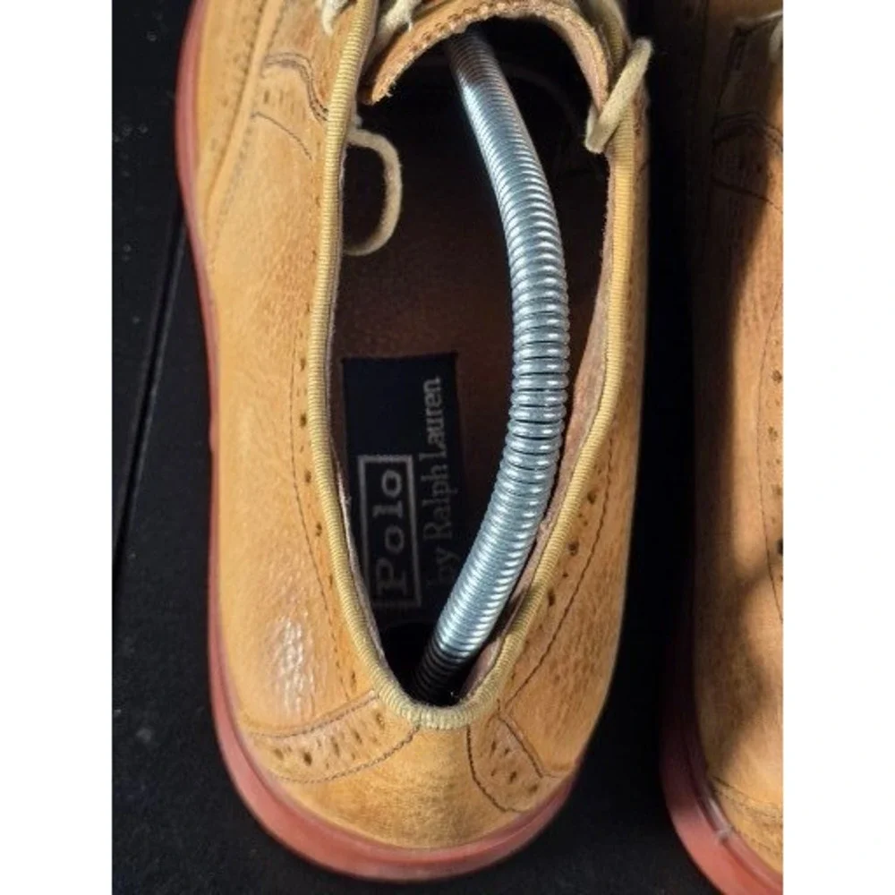 Polo Ralph Lauren Orrick Wing Tip Tan Leather Oxford Shoes Men 9.5 D Preppy Work